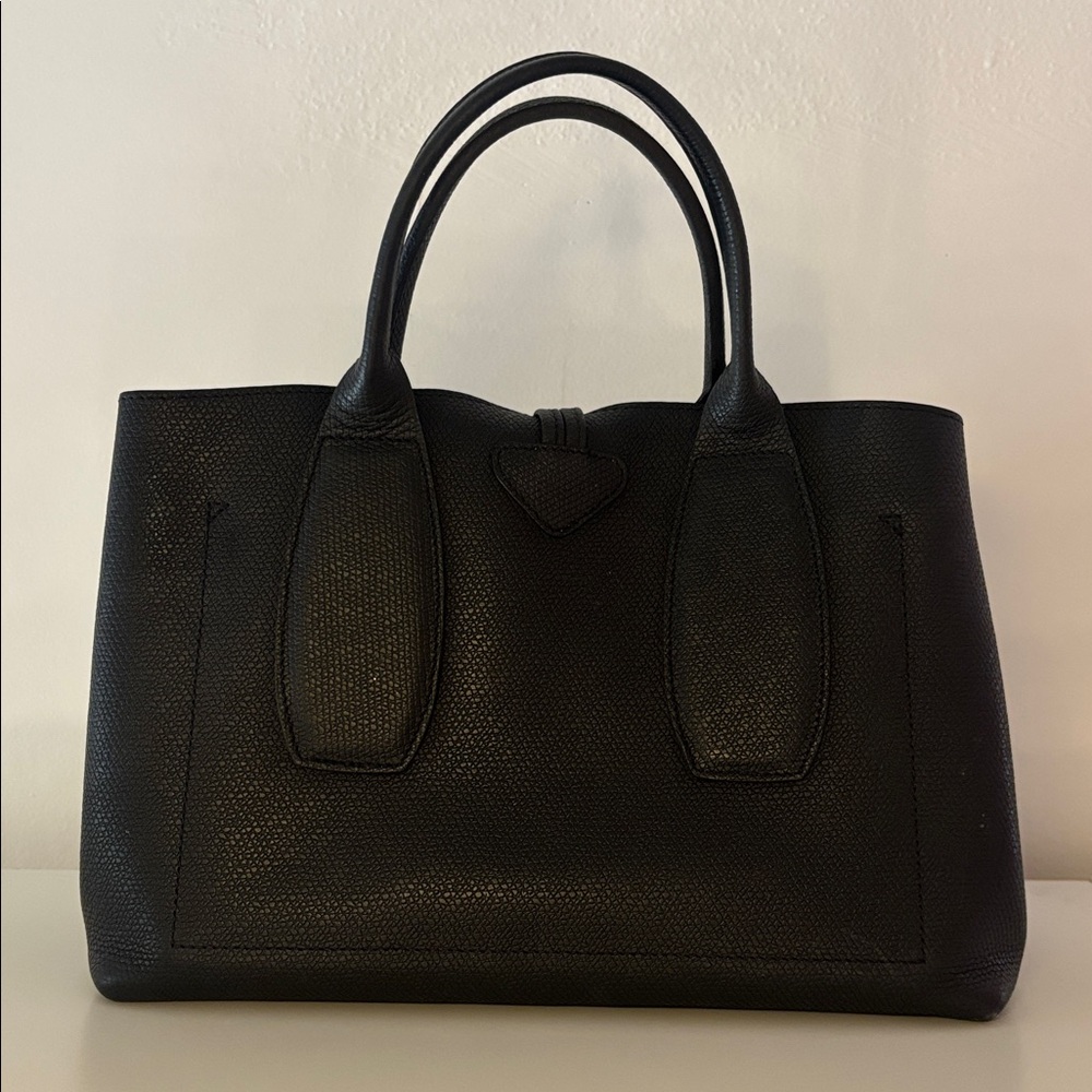 Longchamp 'Roseau' Leather Shoulder Tote Handbag, Black - Picture 2 of 8